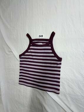 SO Juniors' High Square Neck Striped Ribbed Tank Top Purple Size L